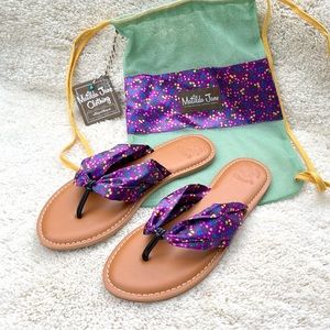 Matilda Jane Toes In The Sand Satin Floral Thong Sandals w/ Matching Mesh Bag